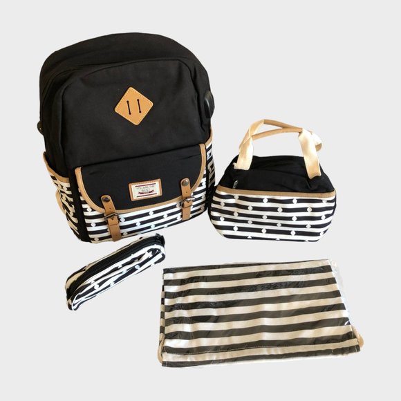 4 pc Canvas Nylon Backpack Set - pencil pouch, lunch bag, drawstring bag